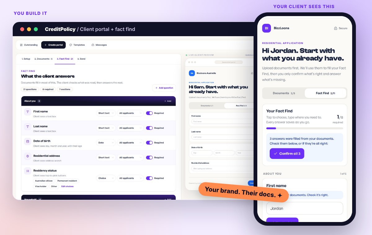 A broker-branded client portal with a smart fact find and AI-extracted details